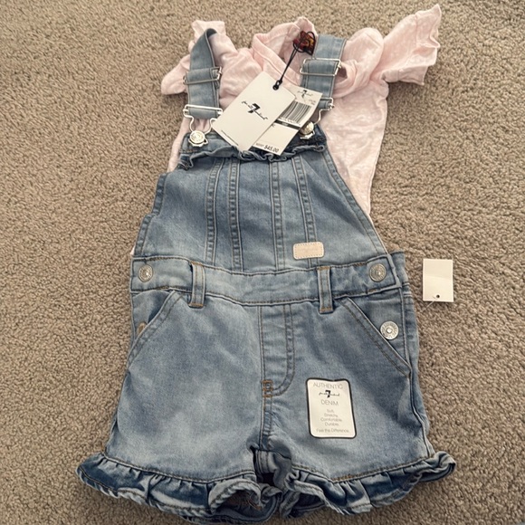 Seven for all mankind overall shorts and pink tee set 18 months brand new - Picture 1 of 4